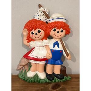 Vintage Raggedy Ann & Andy Ceramic Wall Hanging Plaque 14.5” Tall Hand Painted